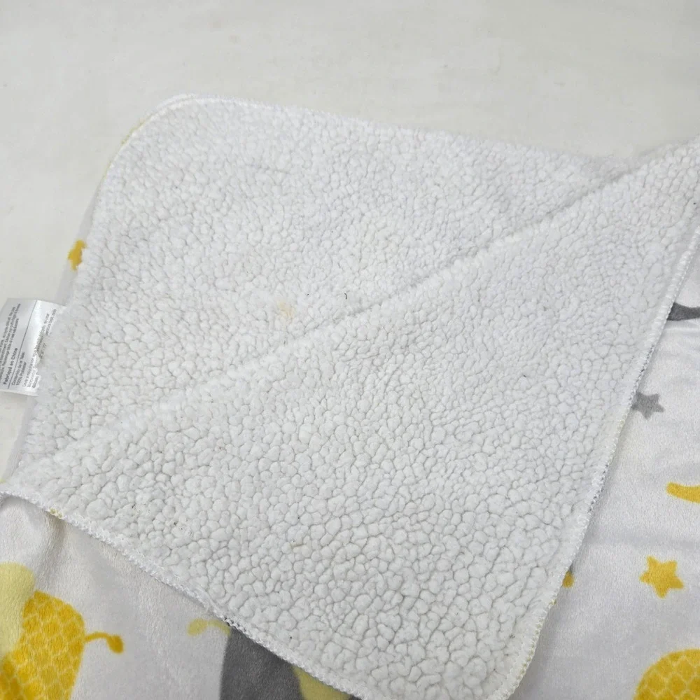 S.L. Home Fashions Baby Blanket Yellow Grey Elephant Star Sherpa Back 30x40